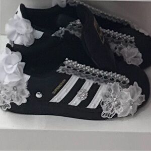 Adidas Black and White Floral Sneakers